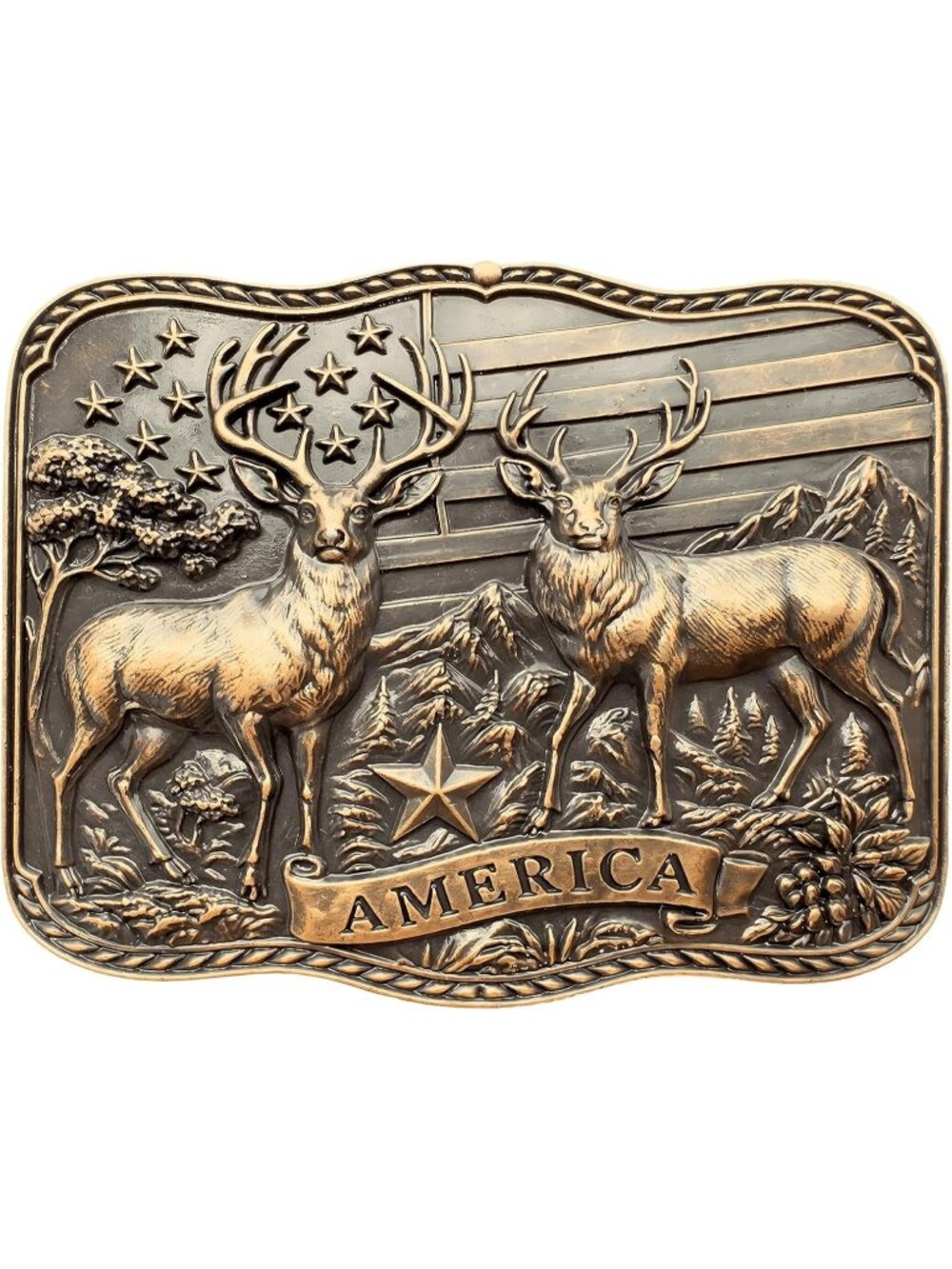 Men Bronze Elk Cowboy Belt Buckle Cross Prayer Horse Vintage Western